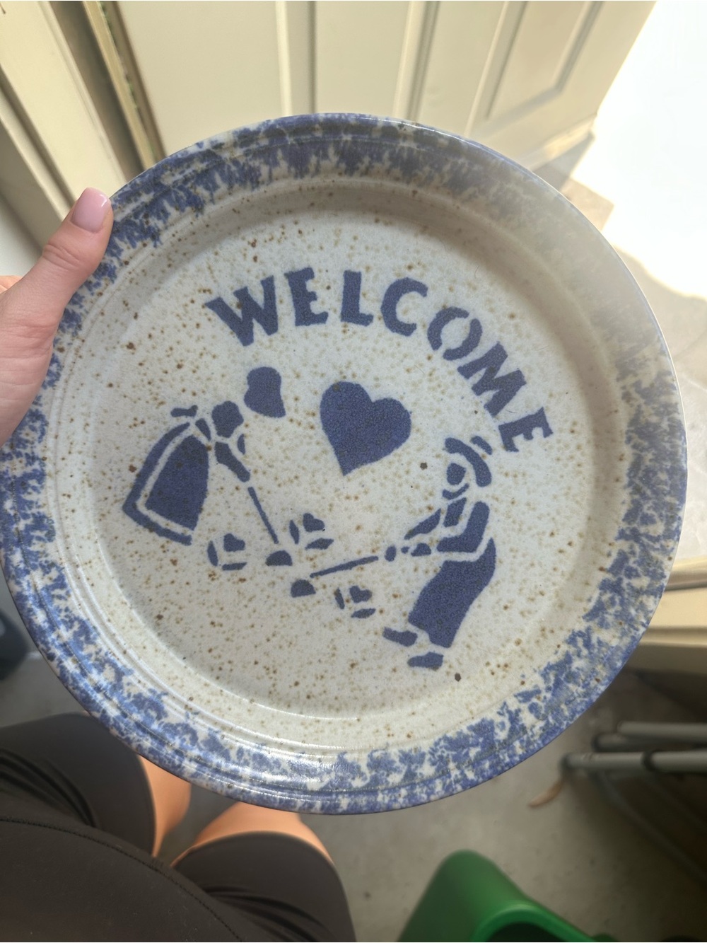Hand painted Welcome Blue Speckled Decorative Plate